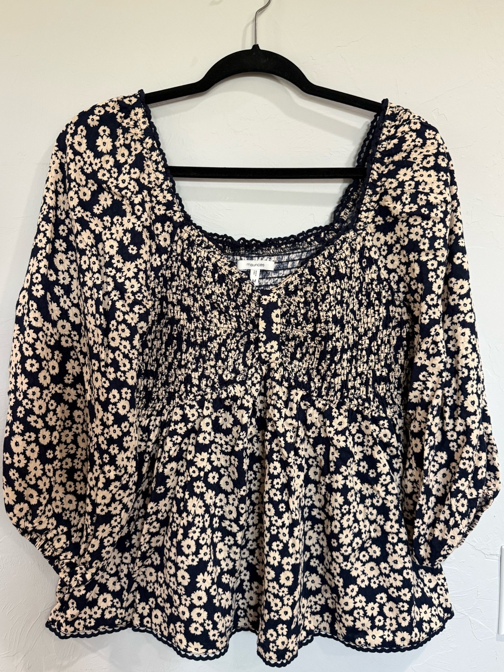 Maurice’s-Floral Blouse - Navy and Cream